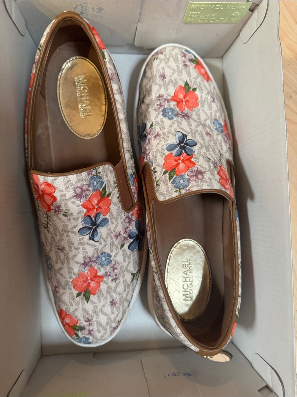 Michael Kors Kids Floral Slip-On Sneakers in Beige, Coral, Blue, and Purple